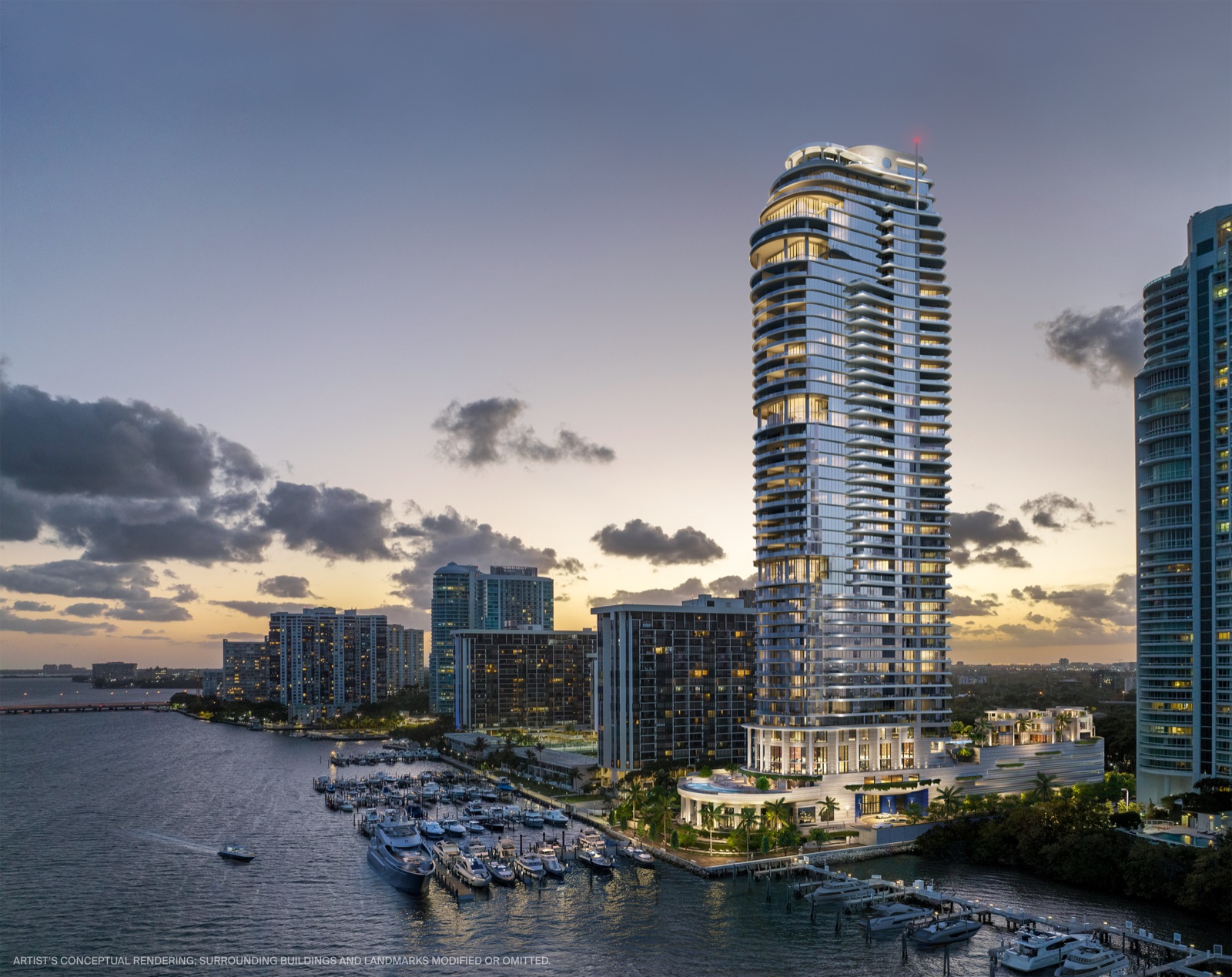 The St. Regis Residences, Miami at night — bayfront tower.